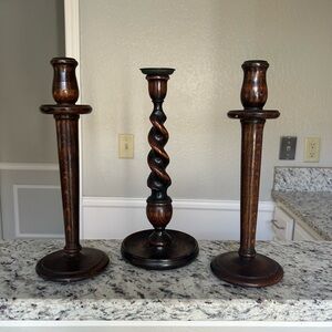 Elegant Brown Wooden Candle Holders Set